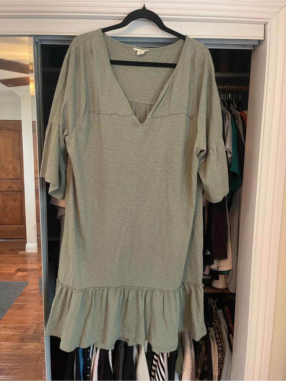 Caslon Sage Green Ruffle-Hem Tunic Dress